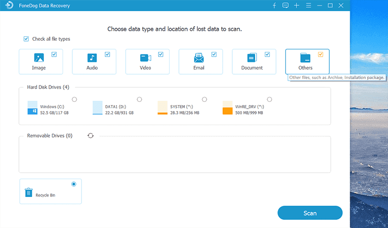 Select the File Types and Partitioned Drives