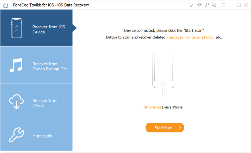 Download FoneDog Toolkit- iOS Data Recovery, Launch, and Plug in iPhone
