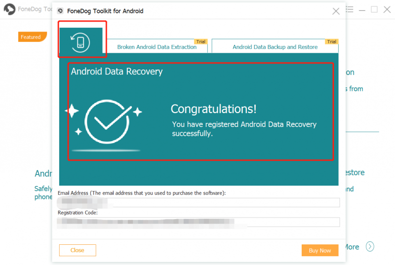 Registration for Android Data Recovery