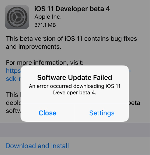 Aggiornamento software iOS non riuscito