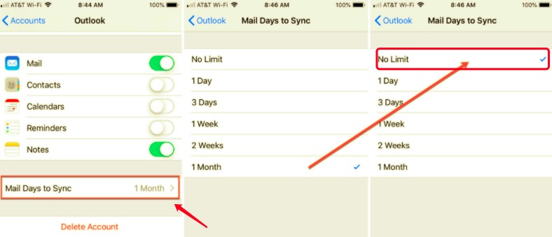 Check Mail Days to Sync Settings to Fix Hotmail Not Working on iPhone Issue