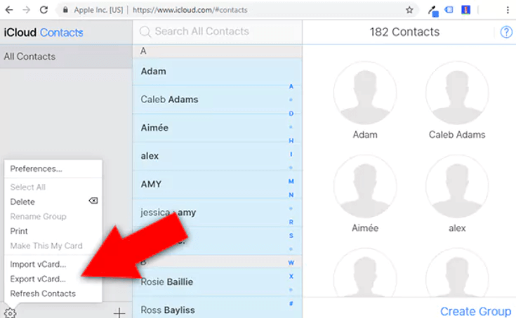 Export a vCard to Get Contacts from iCloud