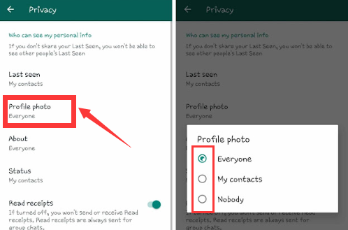 Change Privacy Settings of WhatsApp Profile Photo to Fix WhatsApp Status Not Showing