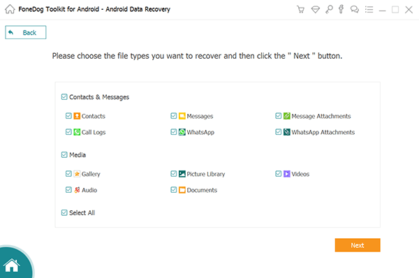 Select File Type to Recover from LG Phone