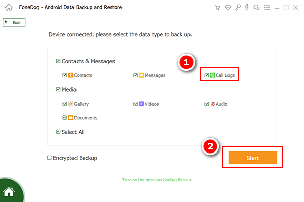 select call logs to backup