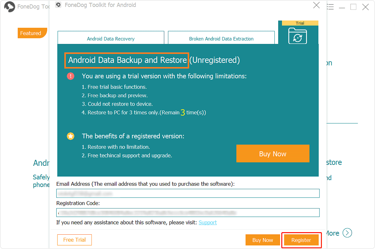 Ingrese la dirección de correo electrónico y el código de registro