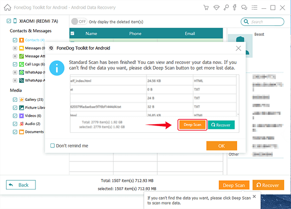 Quick/Deep Scan Data on Android Device