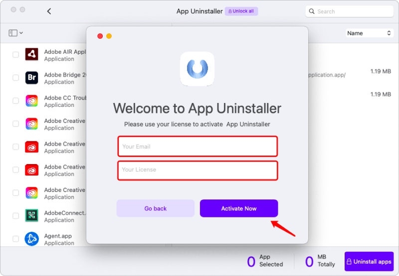 Aktivera App Uninstaller framgångsrikt