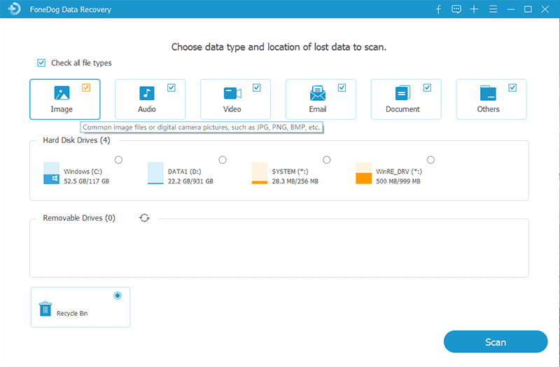 Select Photo File Types and Devices For the Pandora Photo Recovery