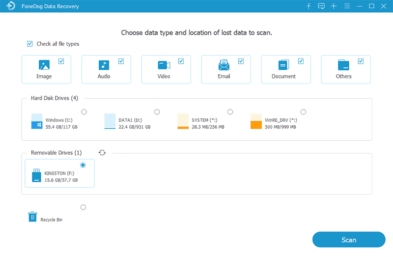 Recover Deleted Files from USB: FoneDog Data Recovery - Select USB Drive