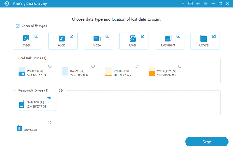 Choose File Type and Storage Drive