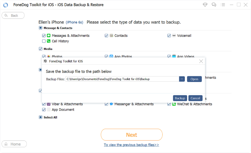 Mensagens de backup: Backup e restauração de dados do FoneDog iOS
