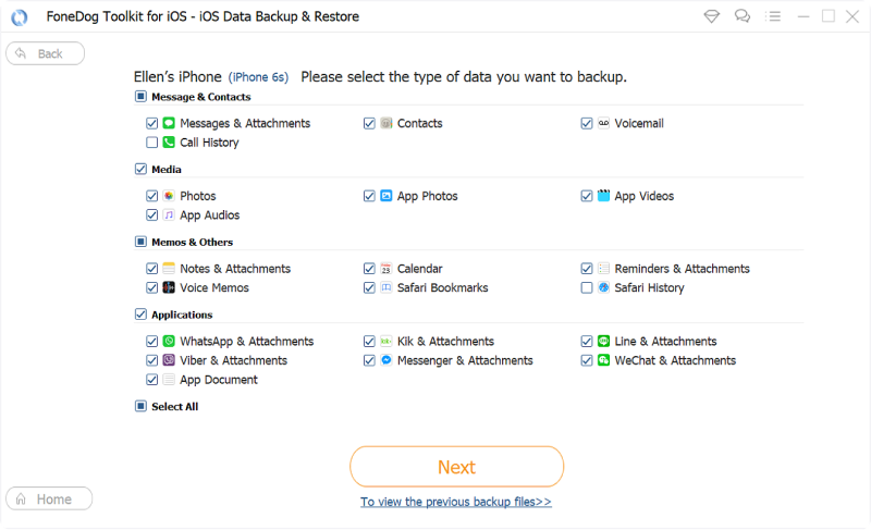 Access iPhone Files on Windows 10 FoneDog Backup File Selection 