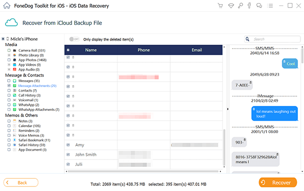 FoneDog iOS 데이터 복구를 사용하여 iCloud에서 문자 메시지 다운로드