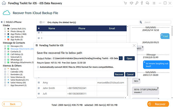 Extracting iMessages Files From iCloud via Third Party Software