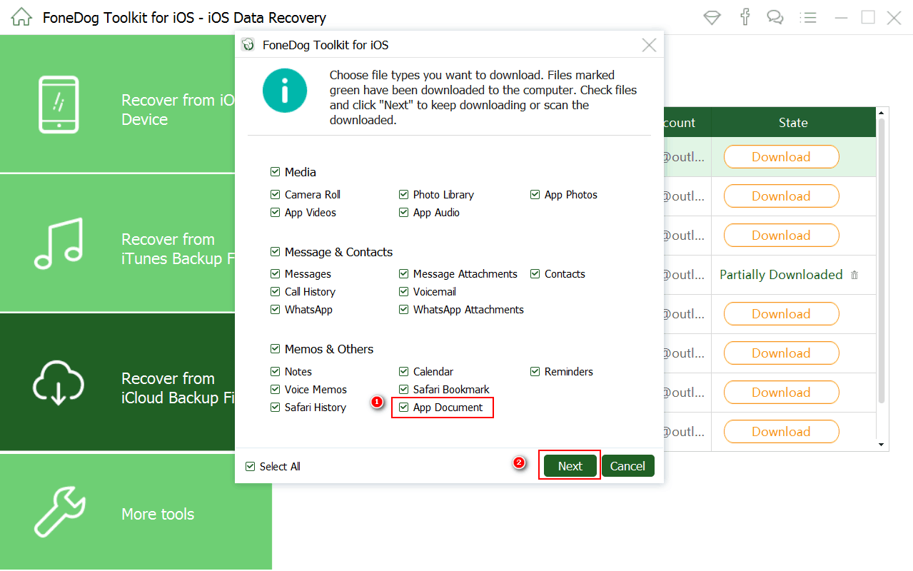 選擇-的iCloud文檔換恢復