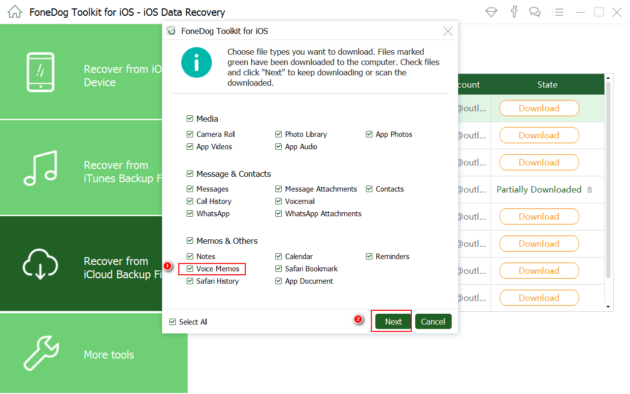 選擇Icloud語音備忘錄