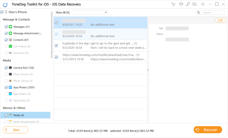 Desfazer no Notes iPhone recuperando notas perdidas usando FoneDog iOS Data Recovery