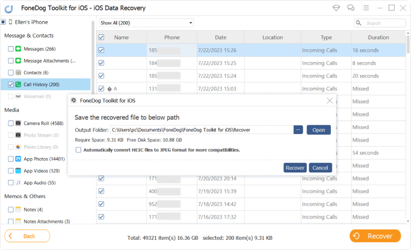 Recover Call History form iPhone