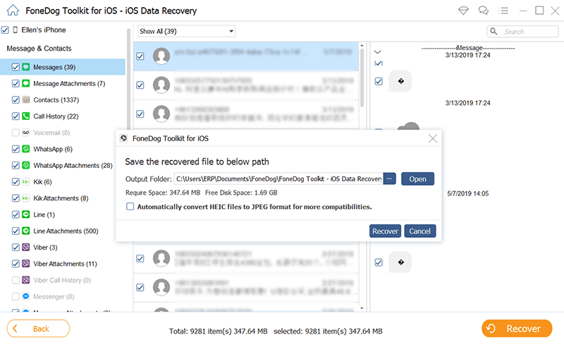Select File, Preview, and Recover Text Messages