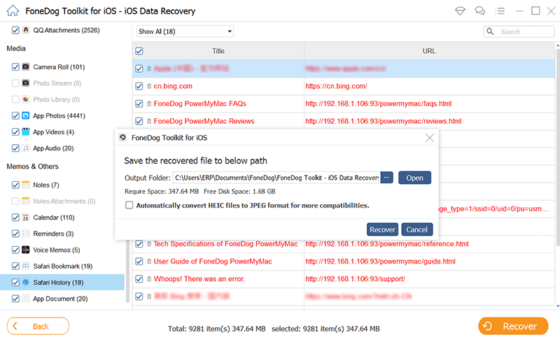 Återställ raderad Safari-historik iPad: FoneDog iOS Data Recovery - Återställ