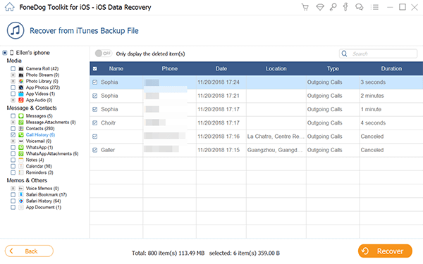 Visualize e restaure o histórico de chamadas excluídas do iPhone via iTunes