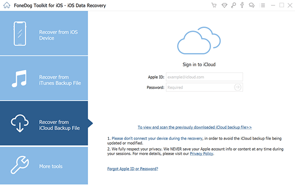 Sign in to iCloud to Fix Backup Password Recovery