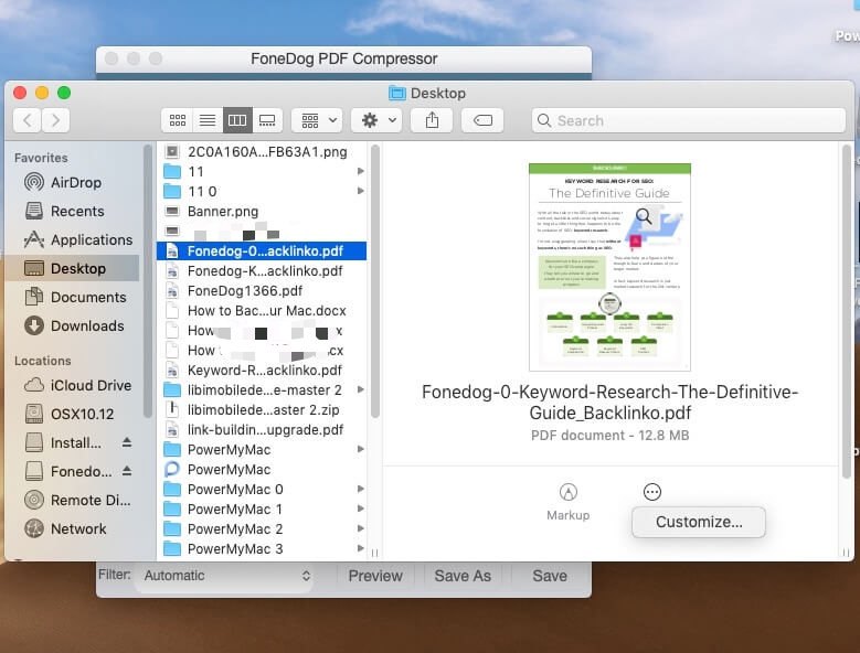 FoneDog PDF 압축기 사용자 지정 옵션 저장