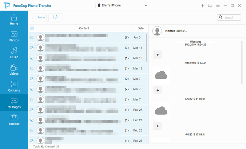 Selecione as mensagens do Android para transferir