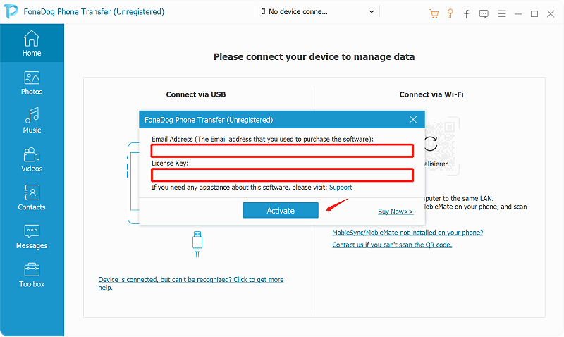 Registra il trasferimento telefonico FoneDog