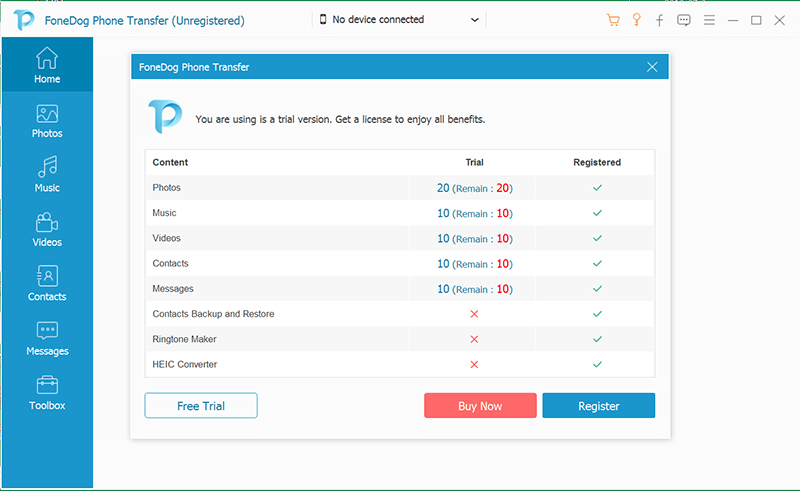 Starta FoneDog Phone Transfer