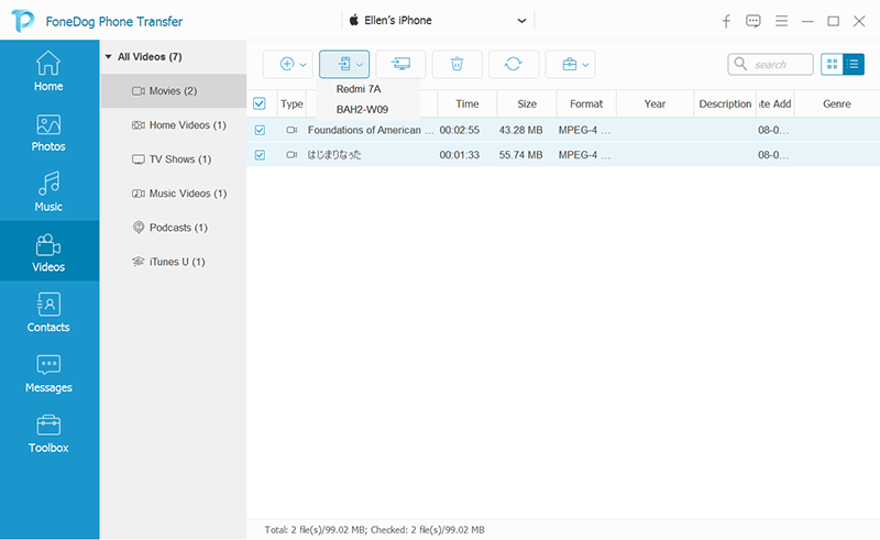 Envie vídeos do iPhone para o Android usando o FoneDog Phone Transfer