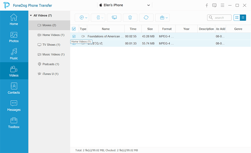 Transfer Videos from iPhone to PC Using FoneDog Phone Transfer