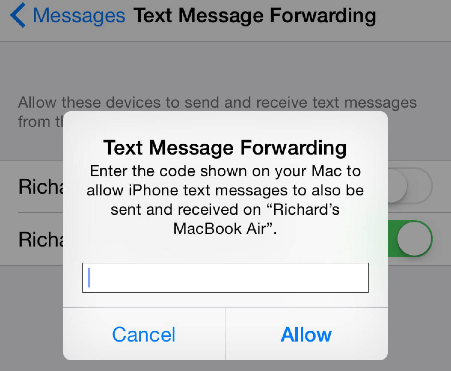Syncing Text Messages Using the Settings App