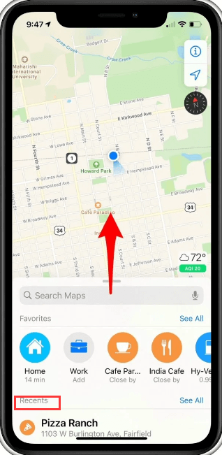 iOS 14 지도에서 최근 목적지 및 검색 기록 삭제