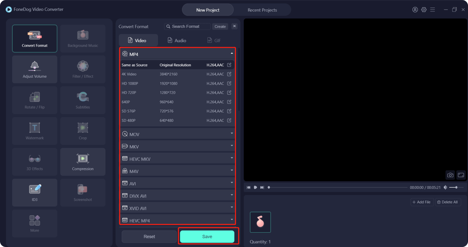 Select Desired Format for Your Video