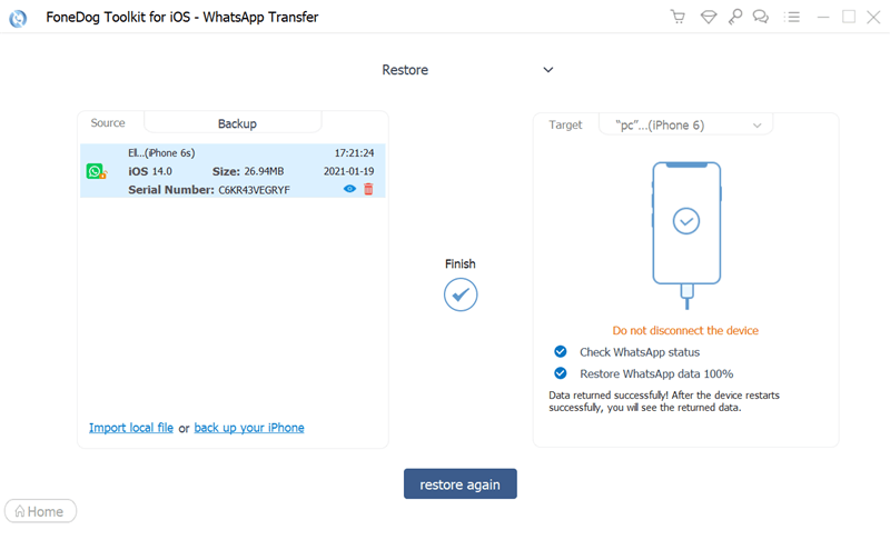 Restaurar para o dispositivo