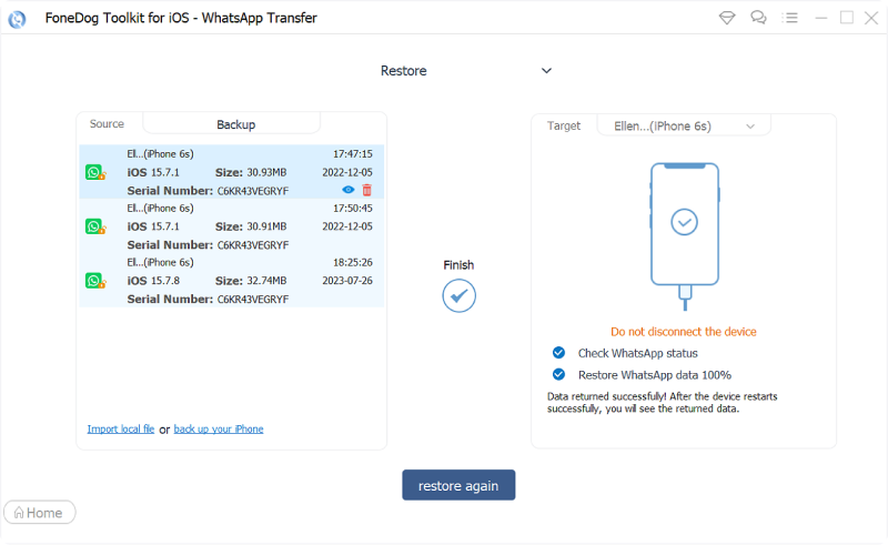 Restore WhatsApp Data from Computer to iPhone