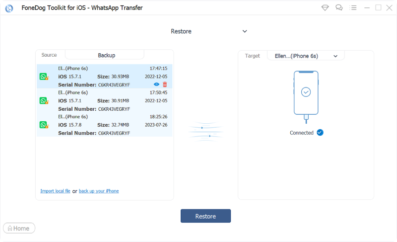 FoneDog WhatsApp Transfer를 사용하여 백업을 다른 장치로 복원