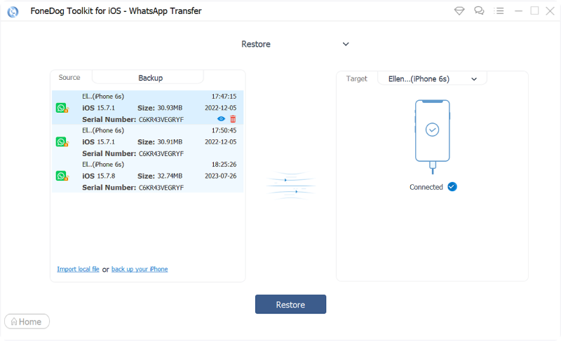 Restaurar o backup para outro dispositivo usando o FoneDog WhatsApp Transfer