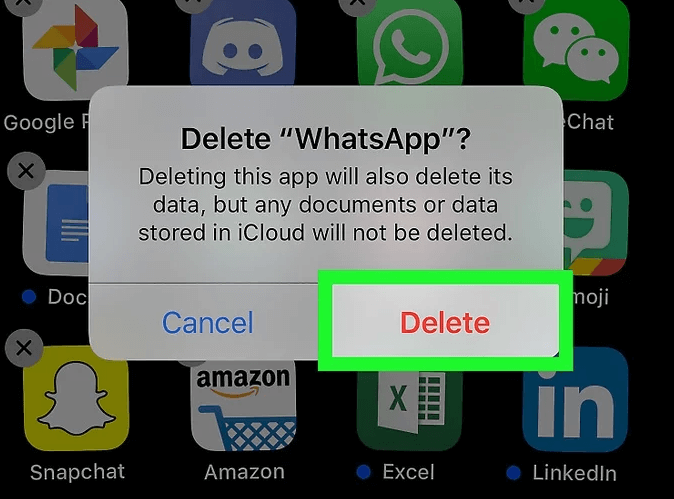 Excluindo a mídia do WhatsApp no ​​iPhone através da desinstalação do WhatsApp