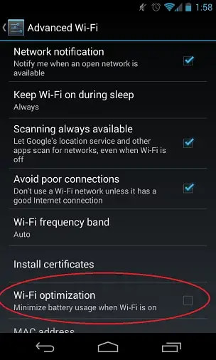 Fix WhatsApp Notification Sound Not Working: Deactivate Wi-Fi Optimization
