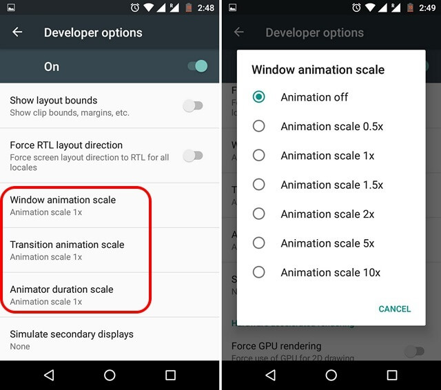 Android Disable Animation