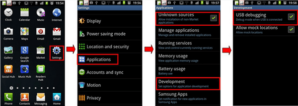 Android 2.3 eller tidigare: Aktivera USB-felsökning