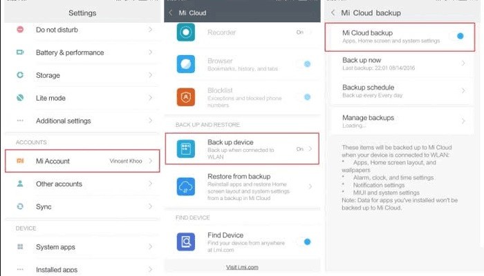 Mensagens de texto de backup no Xiaomi para Mi Cloud