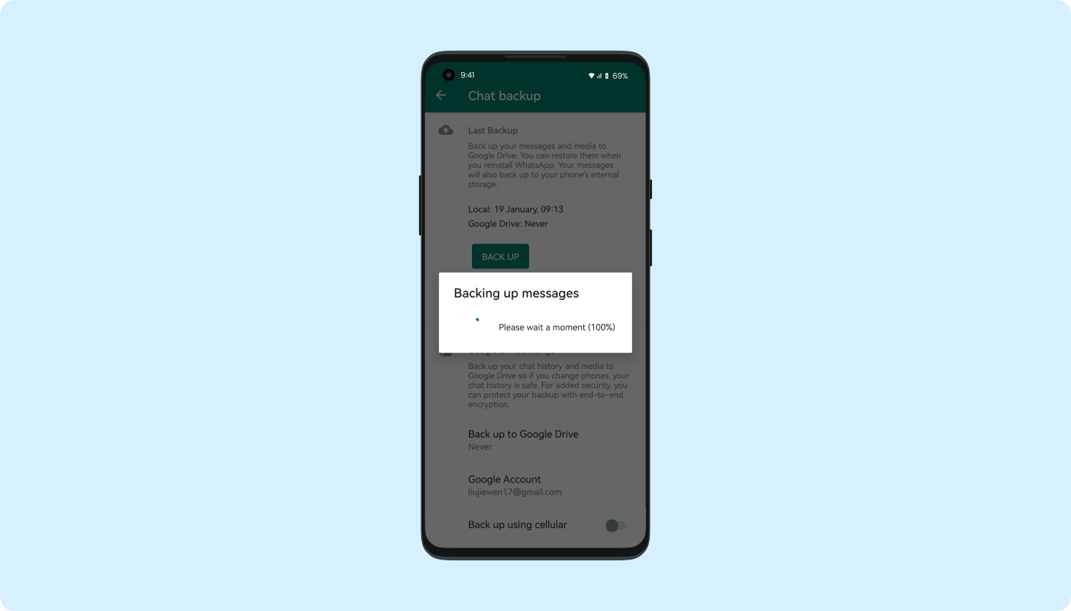 Faça backup do histórico de bate-papo do WhatsApp no ​​Google Drive