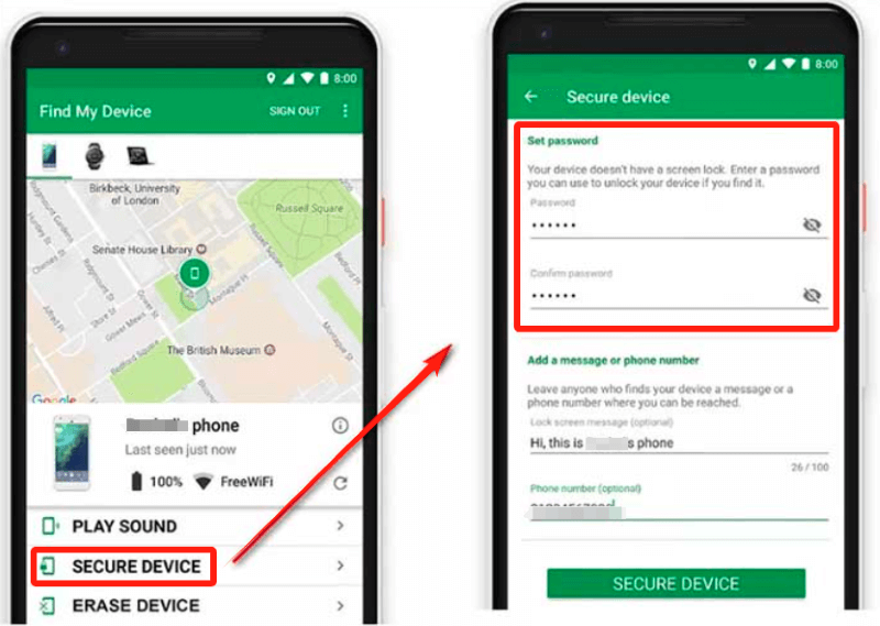 Android 잠금 화면을 우회하기 위해 보안 장치의 비밀번호 설정