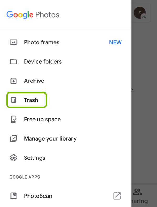 Google 포토에서 휴지통 폴더 찾기