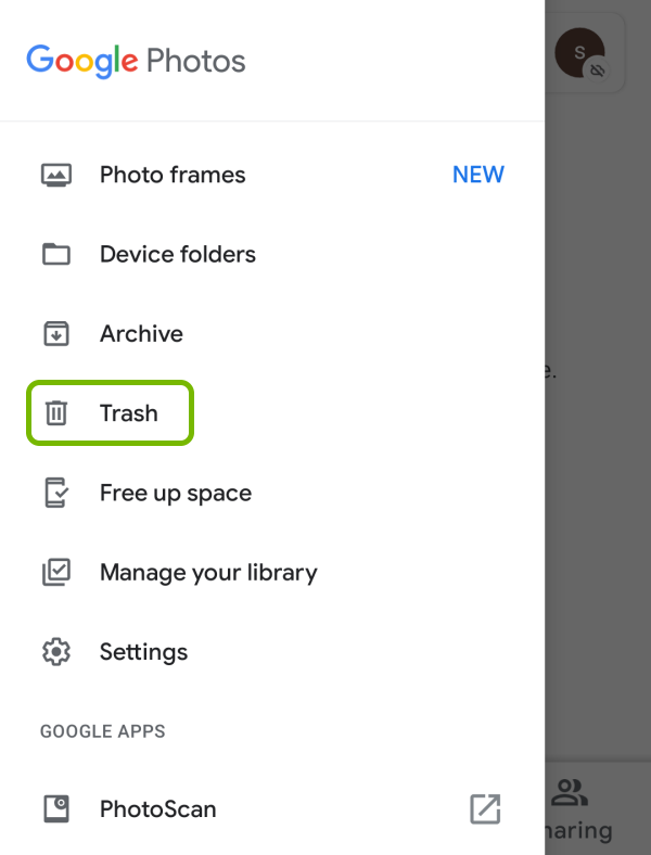 Google Photos Trash Can on Android Device