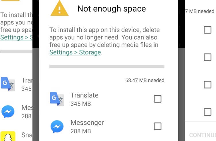 Åtgärda Google Play-fel 927 Enough Space